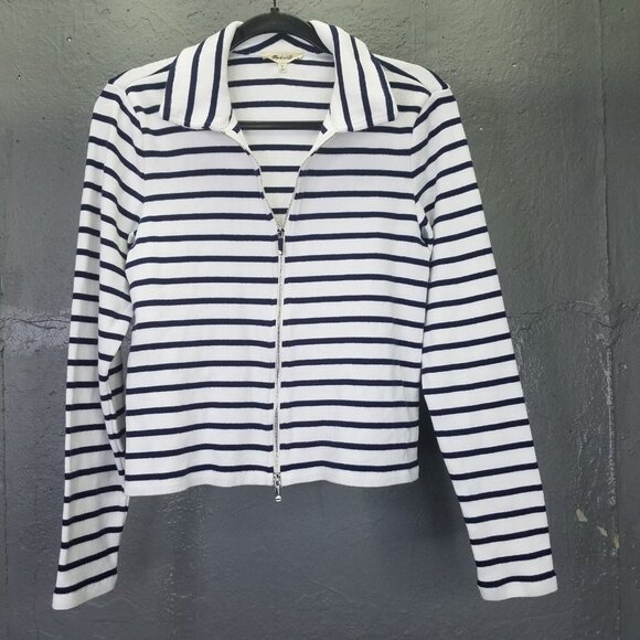 Madewell Grill Sweater Women's L Ribbed Zip-Front Long Sleeve Nautical Stripe - Picture 5 of 16